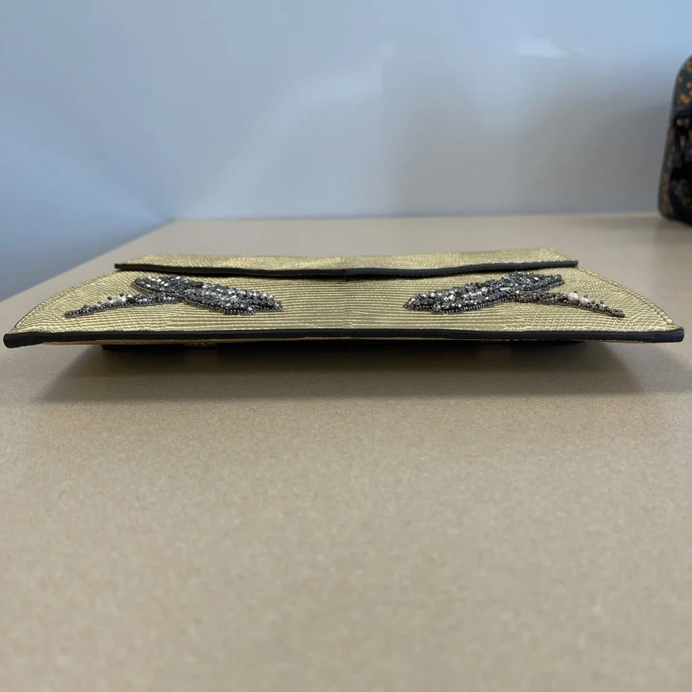 Gucci Gold Laminated Lizard Clutch w/ Crystal Dragonfly Embellishments-Preloved - Picture 6 of 16